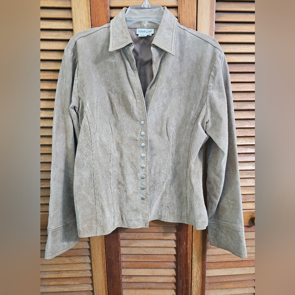 Coldwater Creek Beige Suede Leather Jacket | Snap Front | Size M | Classic Luxe